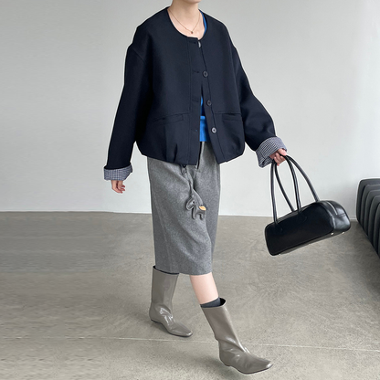 【アウター】春秋 韓国風 クルーネック シングルボタン ジャケット コート レディース【JZシリーズ】