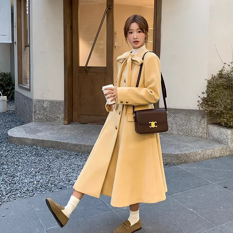 【アウター】リボン付き ウエストシェイプ 秋冬 シンプルで美しい デザイン コート【JZシリーズ】