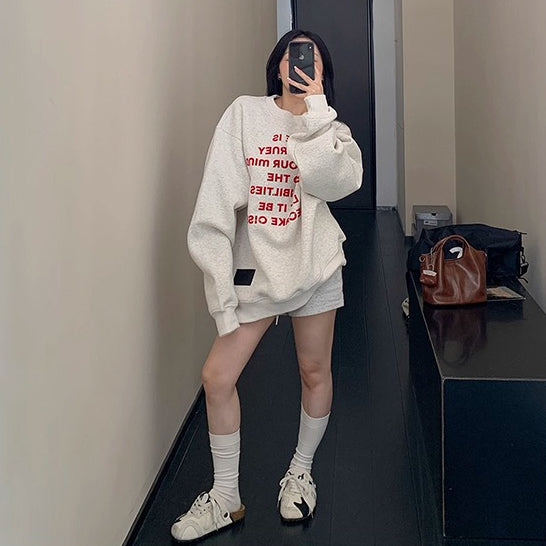 【トップス】アメカジ風 ゆったりシルエット フロッキープリント クルーネックスウェット パーカー【FCシリーズ】