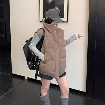 【トップス】ミニマルデザイン 刺繍中綿ベスト レディース 厚手で上品な雰囲気【FCシリーズ】