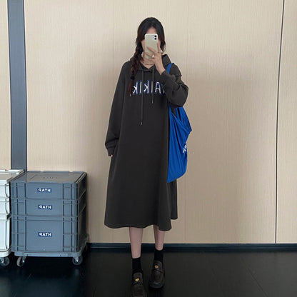 【ワンピース】ロゴプリントフード付きスウェットワンピース レディース 秋新作 大きいサイズ ゆったり 体型カバー【JZシリーズ】