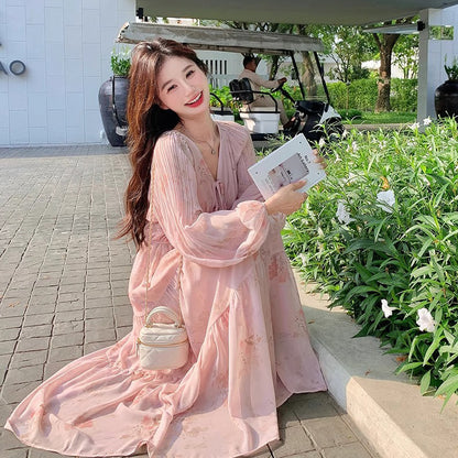 【ワンピース】フレンチ風Vネックワンピース レディース 長袖 ロング丈 上品 きれいめ【SHシリーズ】