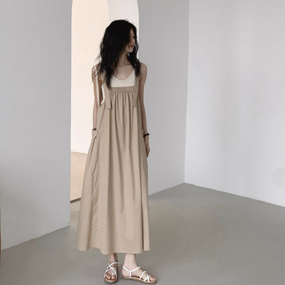 【ワンピース】シンプルヴィンテージ 夏新作 ゆったり韓国風カジュアル ノースリーブキャミソールワンピース【JZシリーズ】