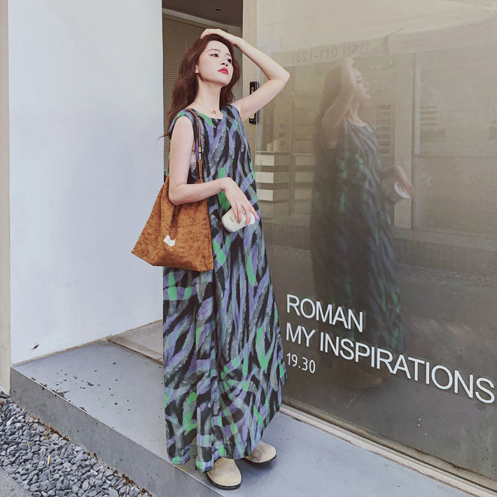 【ワンピース】バイカラー ノースリーブ タンク ワンピース レディース 夏 2025 新作 とても 可愛い ロング丈 ワンピース【SHシリーズ】