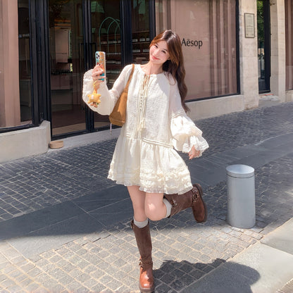 【ワンピース】スウィート 若見え フリル フレアスリーブ 合わせやすい 長袖ワンピース【JZシリーズ】