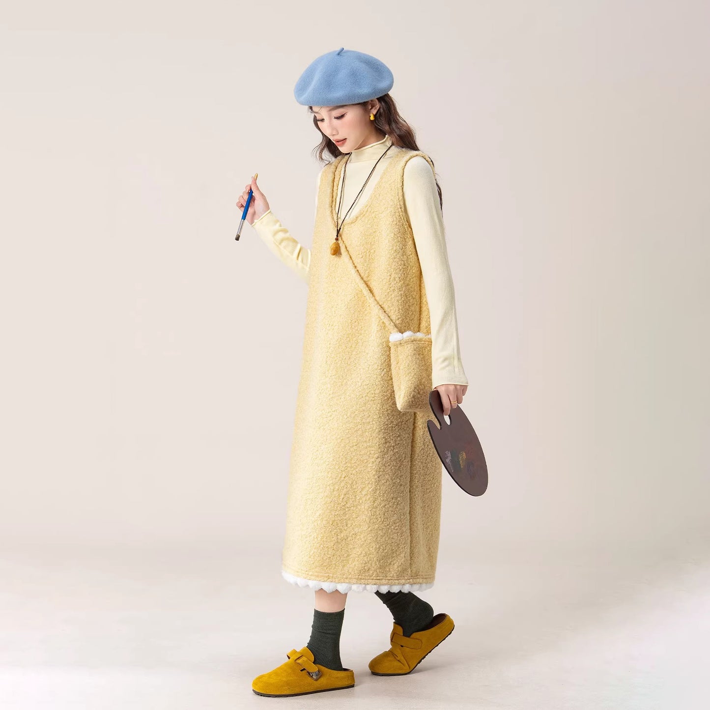 【セットアップ】フレンチ風 インナートップス+  レース付き キャミワンピースセット レディース 冬 上品 2点セット【JZシリーズ】