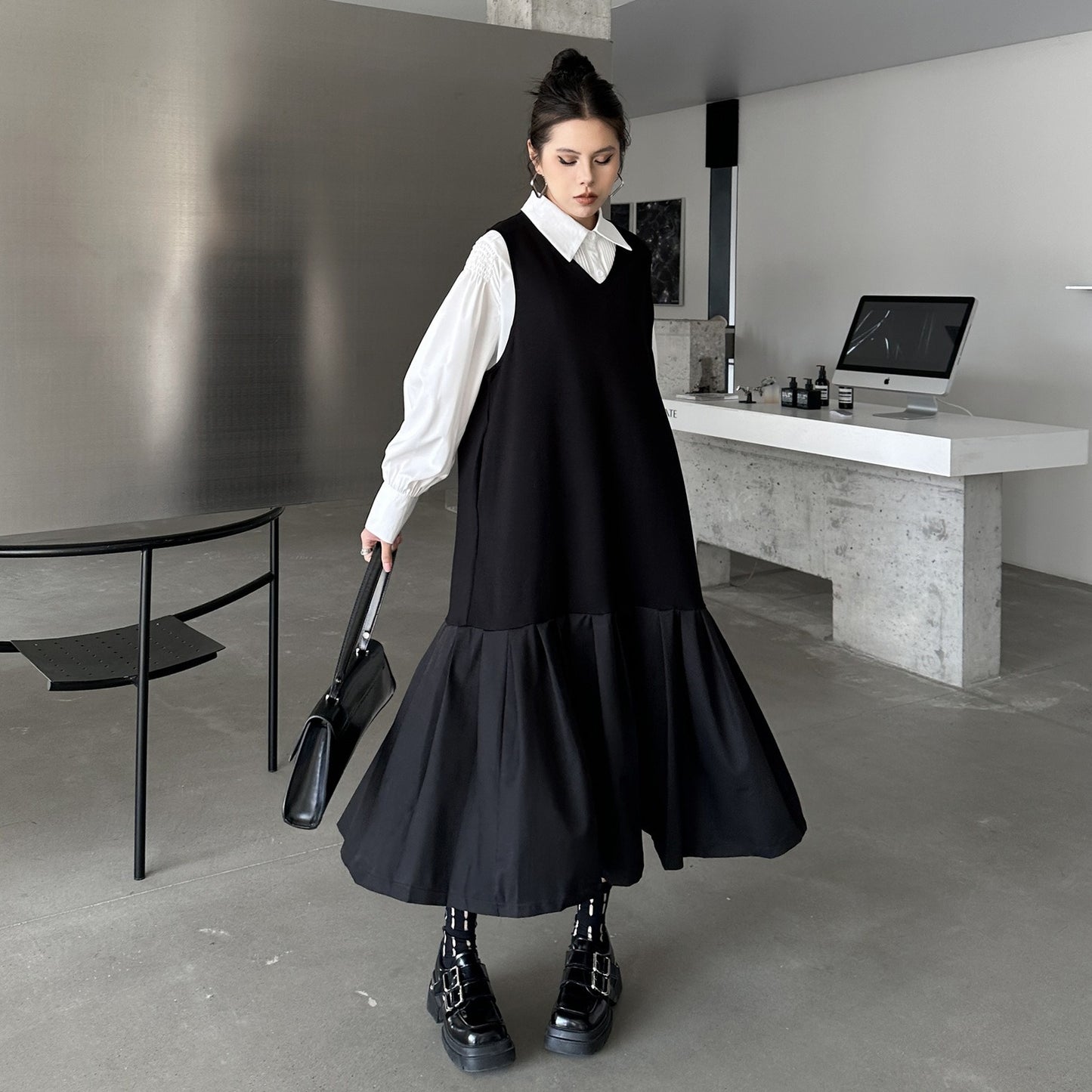 【ワンピース】春 秋 冬 Vネック 重ね着 ノースリーブ ワンピース 【AHシリーズ】