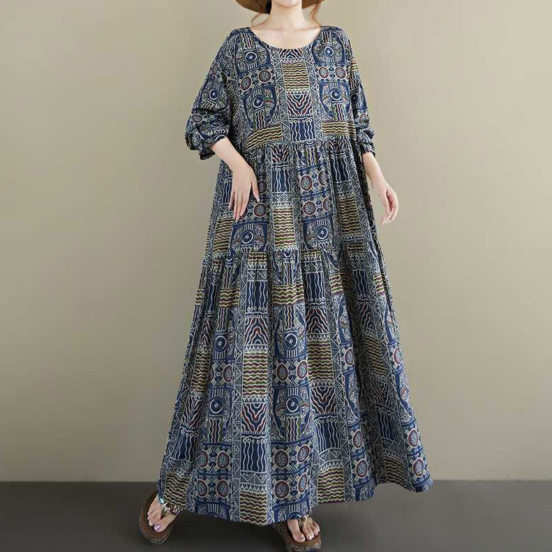 【ワンピース】秋新作ゆったり花柄ワンピース 大きめサイズ ファッション 長袖ドレス【SHシリーズ】