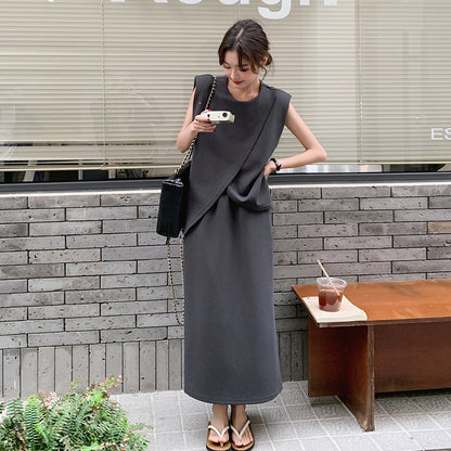 2点セット！【セットアップ】スリットベスト＋ハイウエストスカート 上下セット 春夏秋トレンド感たっぷり【JZシリーズ】