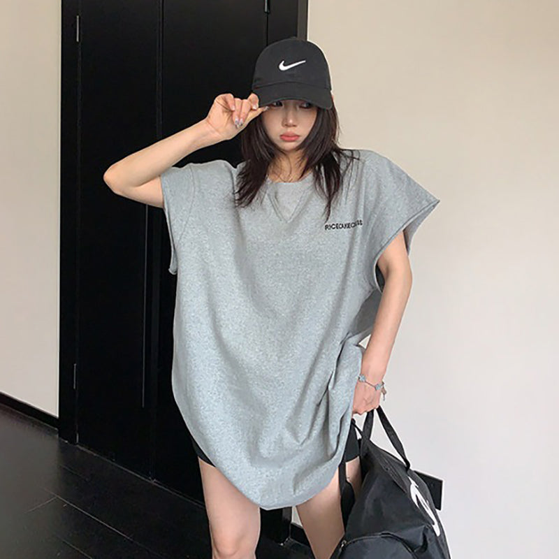 【トップス】ダメージ調プリントTシャツ オーバーサイズ 半袖 レディース ストリート【FCシリーズ】