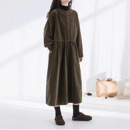 【ワンピース】コーデュロイ クルーネック ゆったり 長袖 ワンピース 【JZシリーズ】