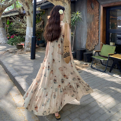 【ワンピース】フレンチエレガンス 夏新作 柔らかい印象 花柄ノースリーブワンピース リゾート気分【SHシリーズ】