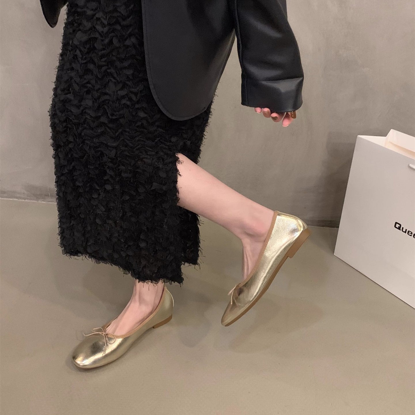 【シューズ】フレンチフラットシューズ  バレエ風ローファー  パンプス