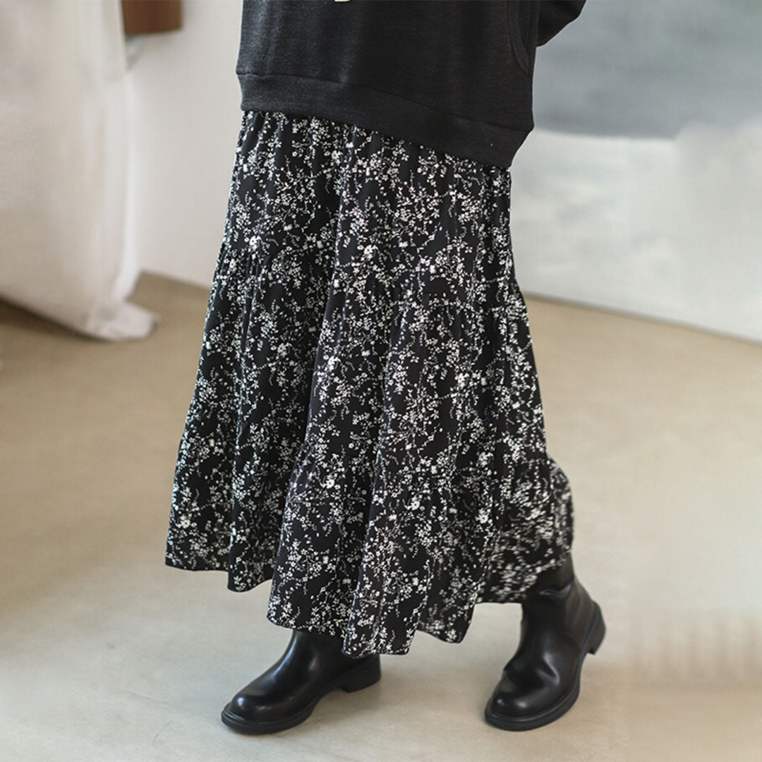 【24AW】【10～15日内発送】【ワンピース】カジュアル  ゆったり 花柄 フェイクレイヤード 長袖ワンピース