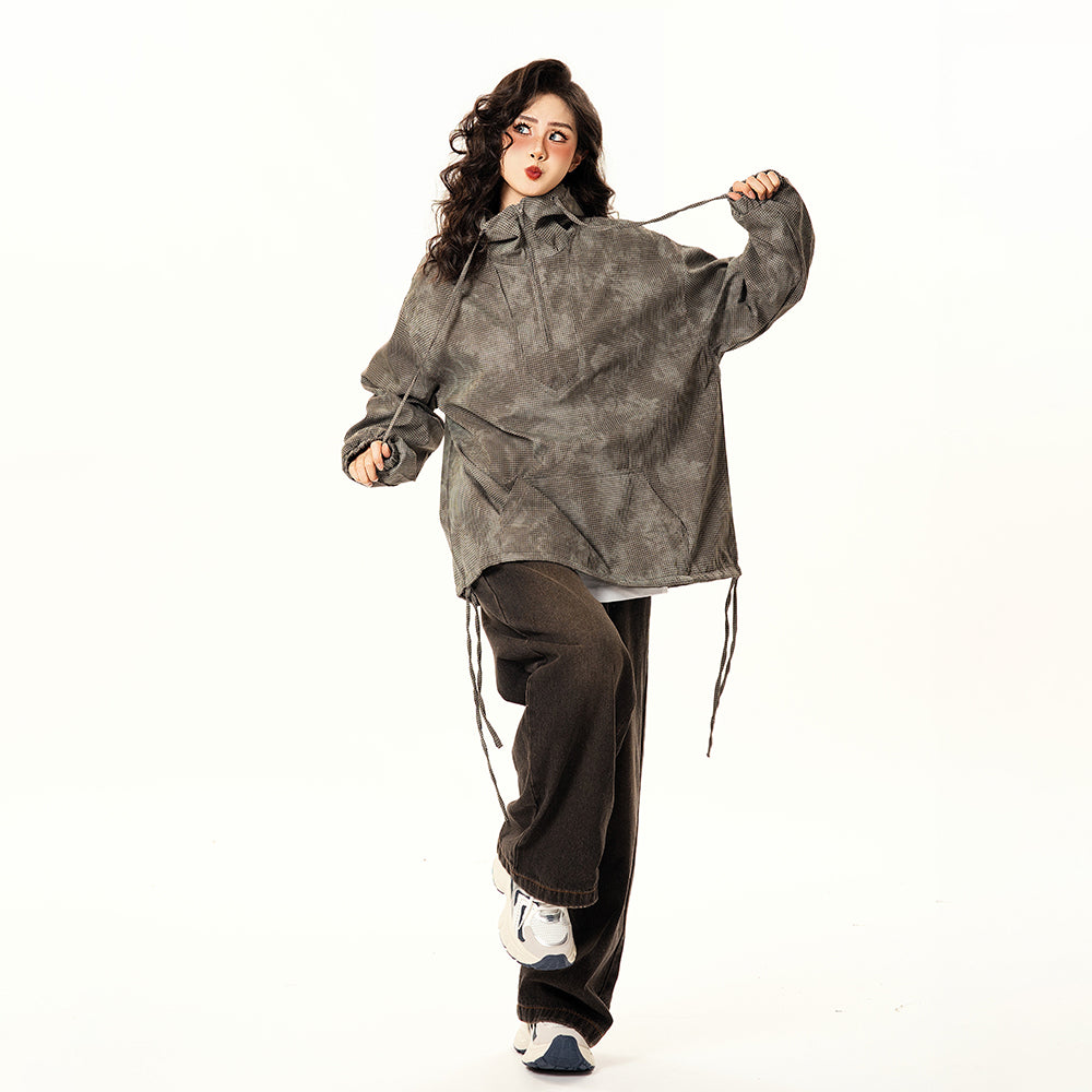 【トップス】ヴィンテージ風 タイダイ フードパーカー 秋 男女兼用 デザイン ゆったり カジュアル【FCシリーズ】