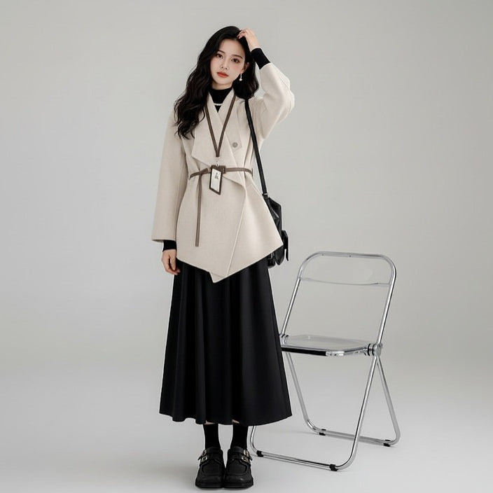 【ワンピース】春 秋 冬 シャネル風 ニット アウター + ブラック ワンピース 2点 上下セット 【JZシリーズ】