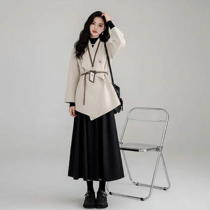 【ワンピース】春 秋 冬 シャネル風 ニット アウター + ブラック ワンピース 2点 上下セット 【JZシリーズ】