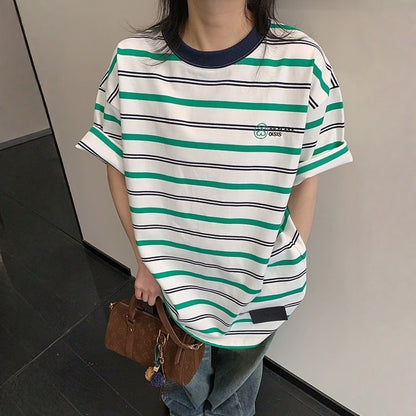 【トップス】リラックス感 ボーダー ヴィンテージ風 オーバーサイズ 半袖 Tシャツ 【FCシリーズ】
