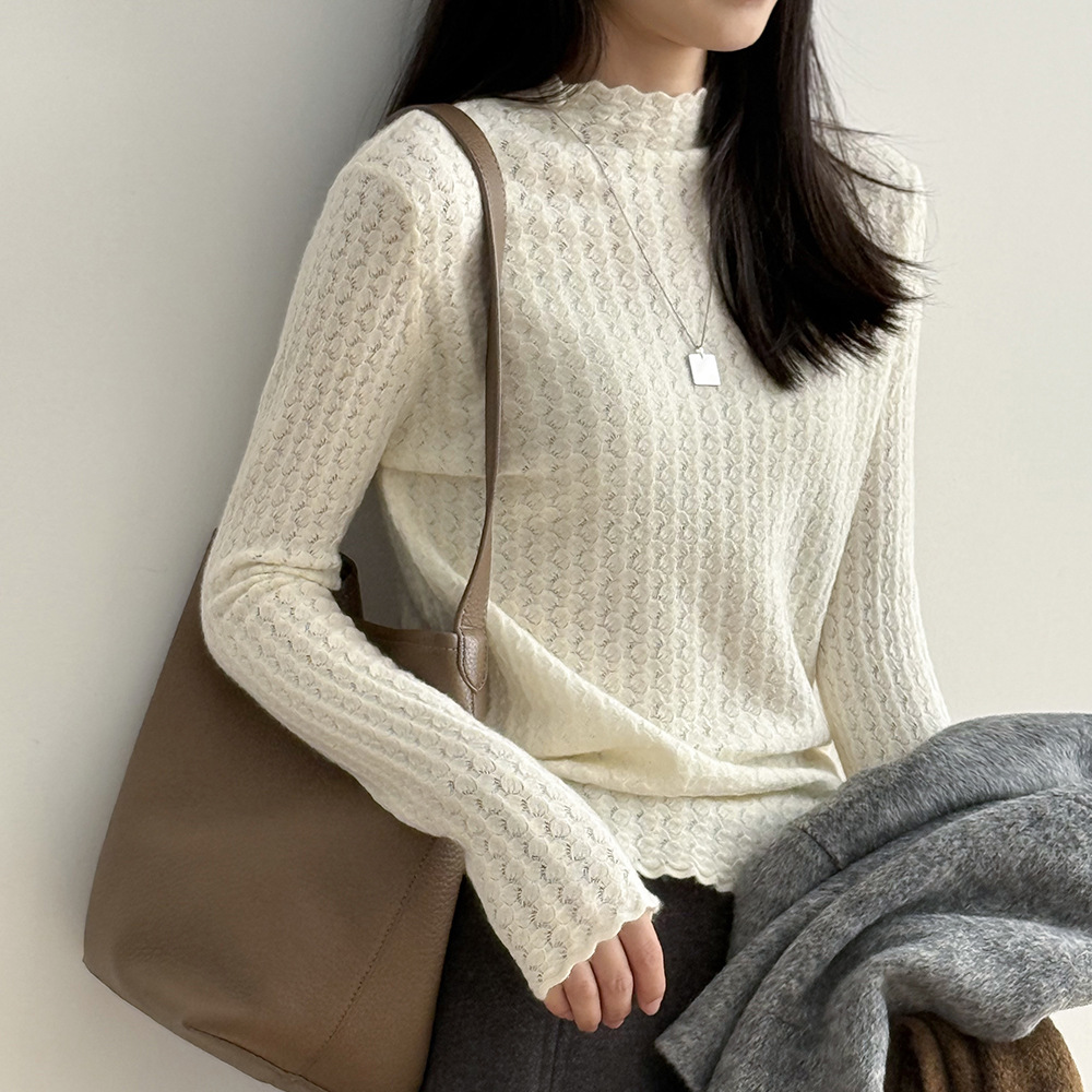 5カラー【トップス】シンプル無地 ハーフハイネック レースニット レディース 秋冬 ふんわり柔らか すっきりシルエット インナー【JZシリーズ】