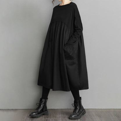 60%OFF⭐️期間限定【ワンピース】大きいサイズ ウエスト切替 ベビードール風 ブラック 着痩せ  ゆったり 長袖ワンピース【AHシリーズ】