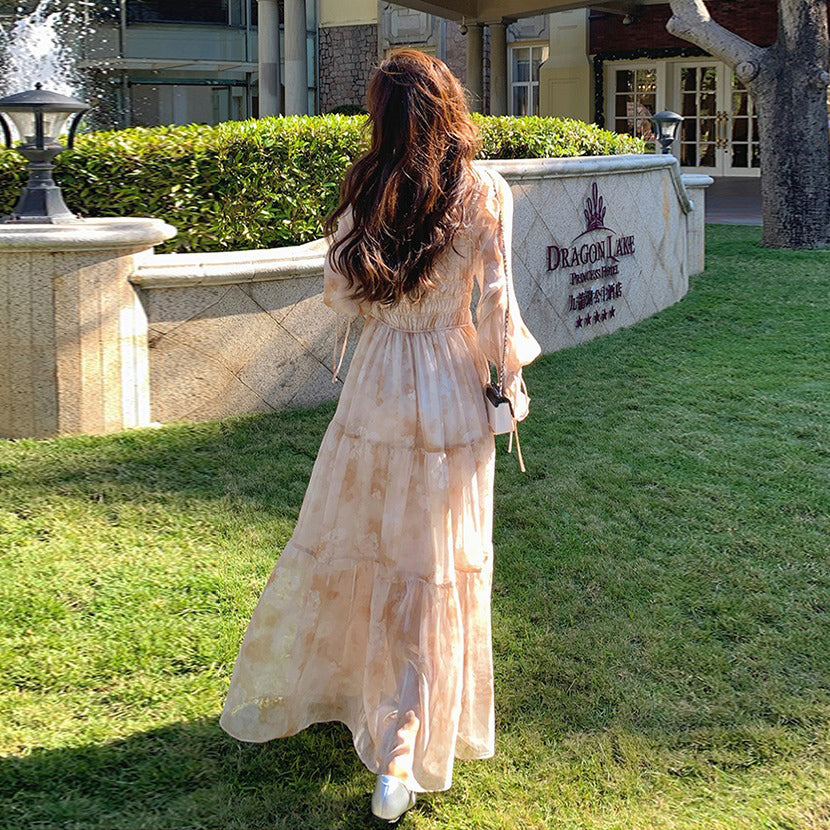 【ワンピース】ティータイム フレンチ ロマンチック 小花柄 ワンピース 春夏 柔らかい雰囲気 絶美 長袖 ドレス【SHシリーズ】