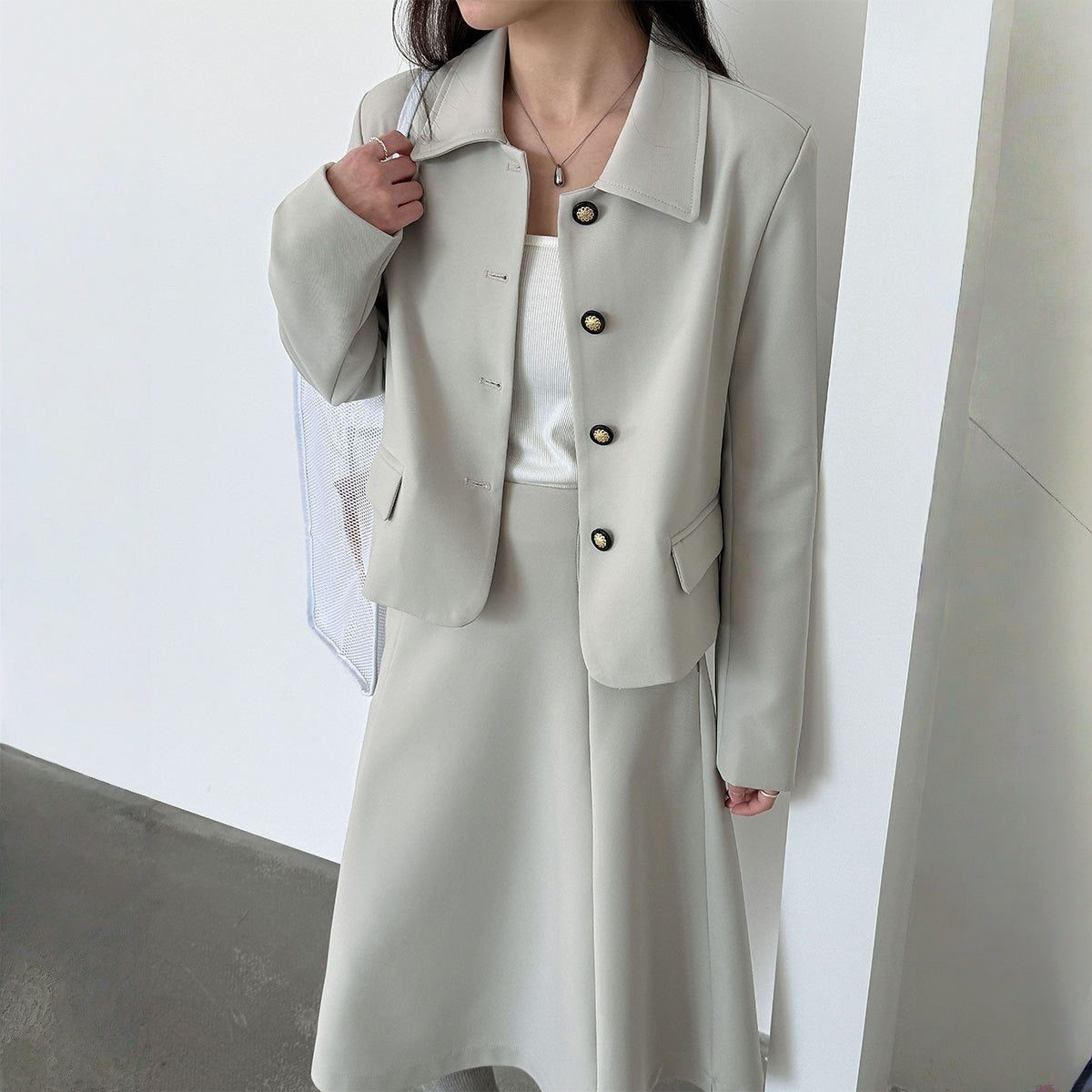 【アウター】韓国風 シャネル風 ジャケット+ プリーツスカート 2点上下セット 【JZシリーズ】