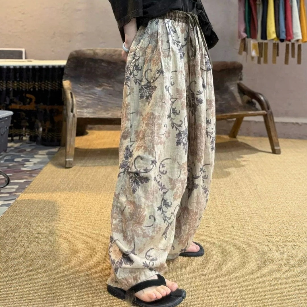 花卉印花鬆緊腰長褲｜百搭休閒闊腿褲【SH系列】
