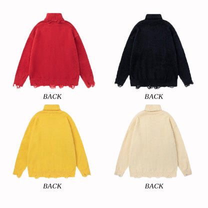 【トップス】秋冬 ねこ柄 破れ風 ダメージニット レトロ かわいい ゆったり 男女兼用 セーター【FCシリーズ】