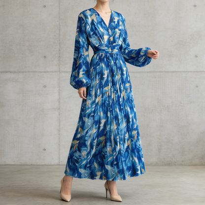 【ワンピース】大人フェミニン♡フレンチレトロ 長袖 花柄ワンピース｜ウエストマーク＆パフスリーブで細見え【SHシリーズ】