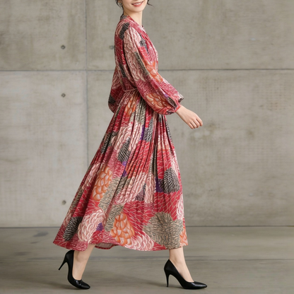 【ワンピース】前開き バルーンスリーブ タック入り フレア 長袖 ワンピース 【SHシリーズ】