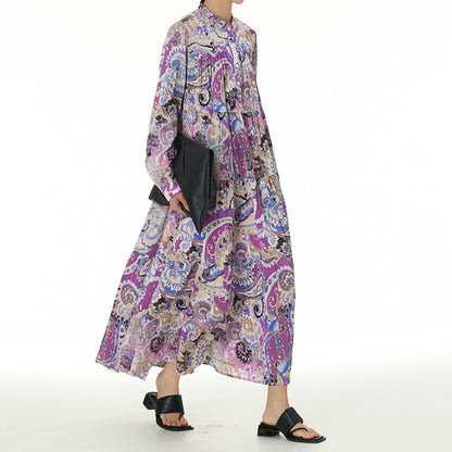 【ワンピース】春新作 ボヘミアン風 長袖 ティアードワンピース 大きいサイズ レディース ゆったり 体型カバー ロングワンピース【SHシリーズ】