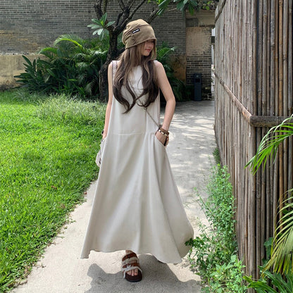 【ワンピース】気質 大きめポケット デザイン性 スタイルアップ 体型カバー ノースリーブ タンクワンピース