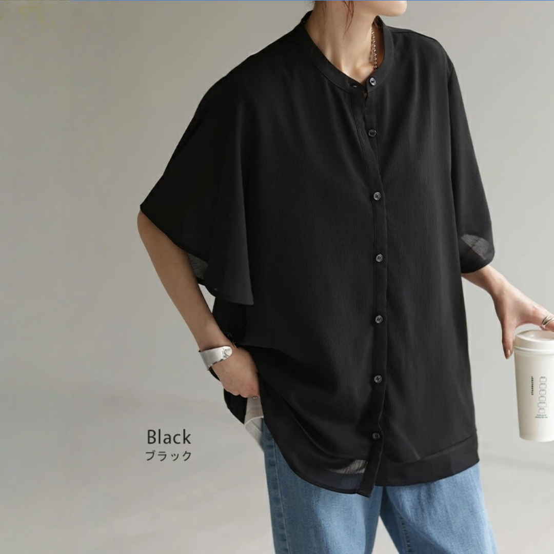 【トップス】ラウンドネック ゆったりオーバーサイズ 半袖 シャツ 【JZシリーズ】