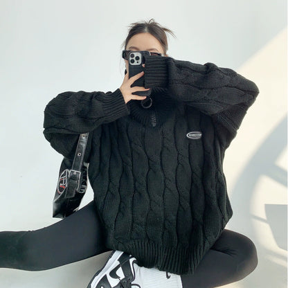 【トップス】ルーズ ファスナー付き  立襟 春 秋 冬 プルオーバー ニット セーター 【FCシリーズ】