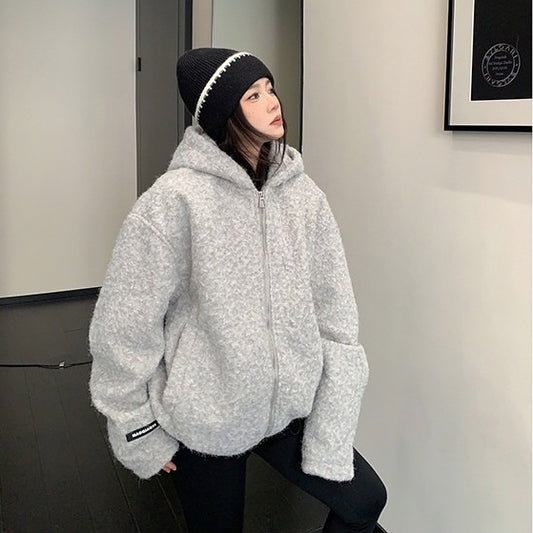 【アウター】ツイード 上品な雰囲気 厚手 フード付き ジャケット 【FCシリーズ】