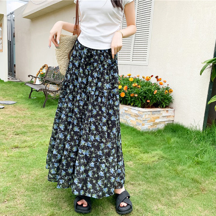 【ボトムス】高見え花柄ティアードスカート  夏 ふんわり軽やかシルエット【SHシリーズ】