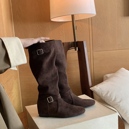 【シューズ】春 秋 冬 おしゃれな   ベルトデザイン くしゅくしゅ 美脚ブーツ 【JZシリーズ】