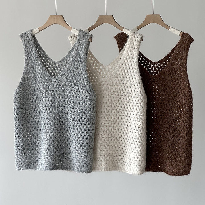 【トップス】秋先取り ゆるっと着られるレイヤードニットベスト 透かしデザイン【JZシリーズ】