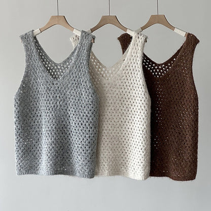 【トップス】秋先取り ゆるっと着られるレイヤードニットベスト 透かしデザイン【JZシリーズ】