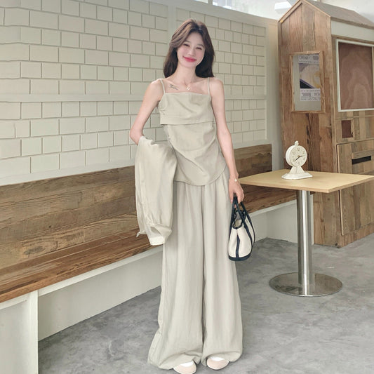 3点セット！【セットアップ】キャミソール+シャツ+ワイドパンツ 上下セット レディース 夏 セット ゆったり 体型カバー 人気 リラックスコーデ【JZシリーズ】