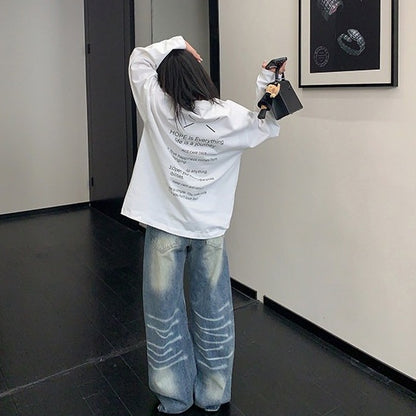 【ボトムス】ダメージ加工 ストレート レトロ ワイドパンツ 【FCシリーズ】