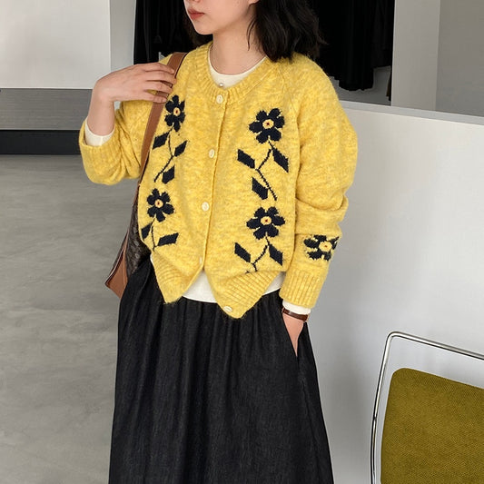 【アウター】春 秋 冬 ゆったり 着痩せ ラウンドネック ジャカード セーター カーディガン ジャケット【SHシリーズ】