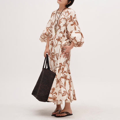 【ワンピース】長袖 ゆったりワンピース 夏用 薄手 ロングドレス 大きいサイズ ビーチリゾートスタイル【SHシリーズ】【JZシリーズ】