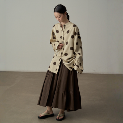 【トップス】ドット柄プリント リゾート風 着回しやすい 長袖 シャツ 【JZシリーズ】