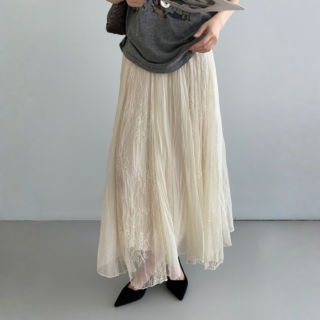 【ボトムス】シークレットガーデン風 レース リゾート風  Aライン  ヒップカバー ロングスカート 【JZシリーズ】