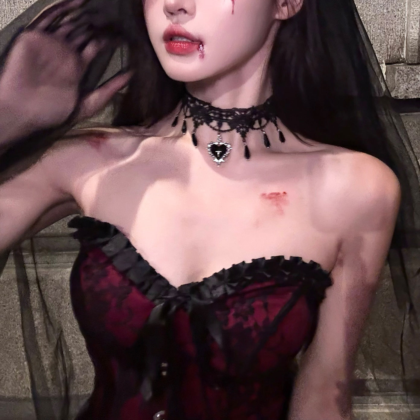 ハロウィン】血の月の契約 ゴシック風 レースチョーカー ハートクロス