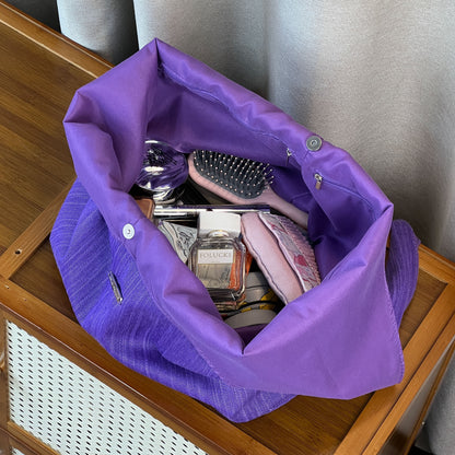 【バッグ】韓国風ゆるシルエット ワンショルダー斜めがけキャンバスバッグ パープルトート 大容量