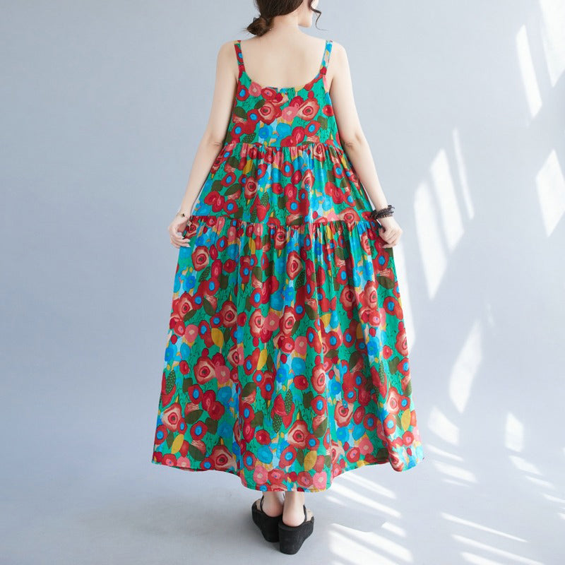 【ワンピース】体型カバー 花柄キャミワンピース｜ゆったり大きめサイズ ヴィンテージ風ロングノースリーブワンピース【SHシリーズ】