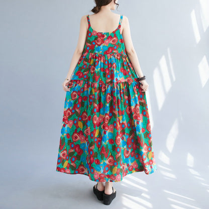 【ワンピース】体型カバー 花柄キャミワンピース｜ゆったり大きめサイズ ヴィンテージ風ロングノースリーブワンピース【SHシリーズ】