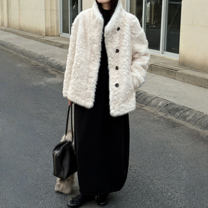 【アウター】フェイクファー レザー×ファー一体型 春 秋 冬 厚手 もこもこ コート 【JZシリーズ】